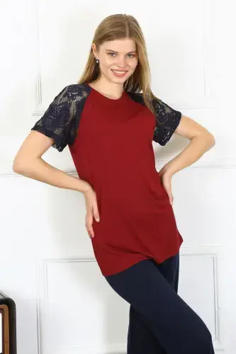 Akbeniz Women's Lace-Trimmed Jersey Pajama Set 4149 - 1