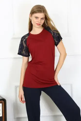 Akbeniz Women's Lace-Trimmed Jersey Pajama Set 4149 - AKBENIZ (1)