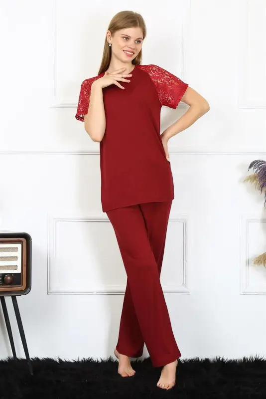 Akbeniz Women's Lace-Trimmed Jersey Pajama Set 4152 - 2