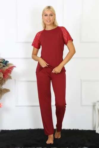 Akbeniz Women's Lace-Trimmed Jersey Pajama Set 4152 - 5