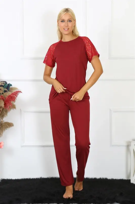 Akbeniz Women's Lace-Trimmed Jersey Pajama Set 4152 - 5
