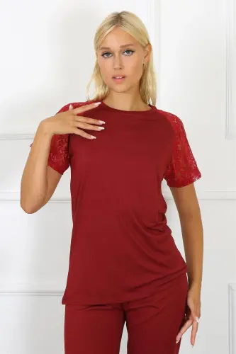 Akbeniz Women's Lace-Trimmed Jersey Pajama Set 4152 - 6