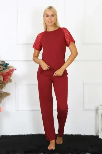 Akbeniz Women's Lace-Trimmed Jersey Pajama Set 4152 - 5