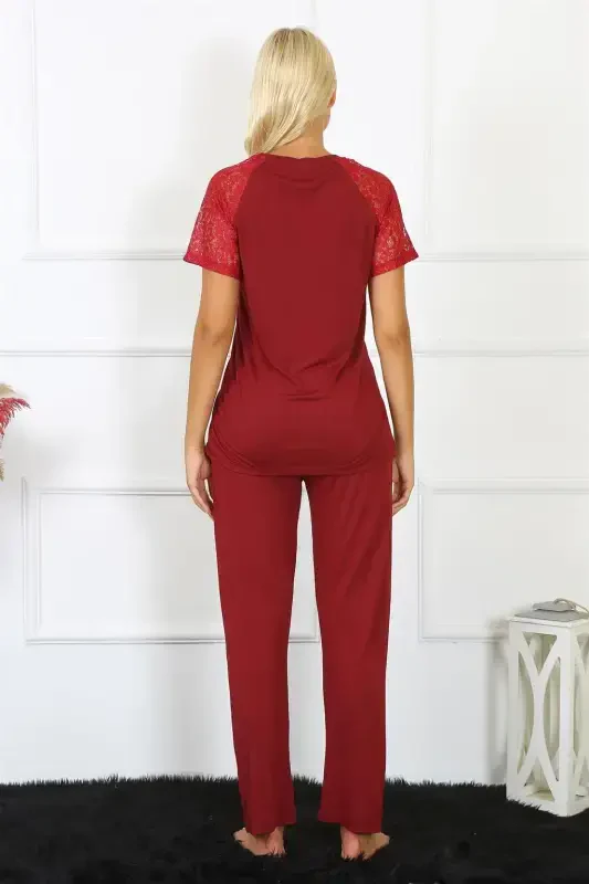 Akbeniz Women's Lace-Trimmed Jersey Pajama Set 4152 - 8