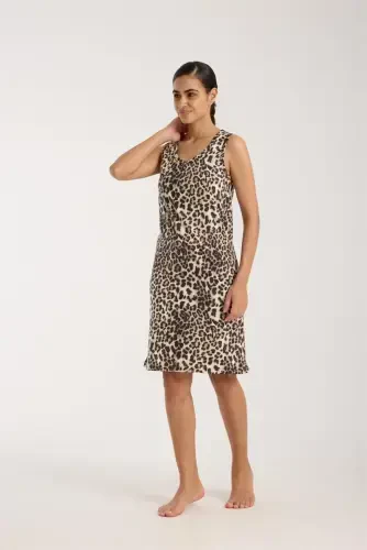 Akbeniz Women's Leopard Print Nightgown - 4