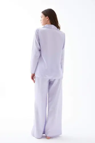 Akbeniz Women's Lilac Oversize Satin Pajama Set - 6