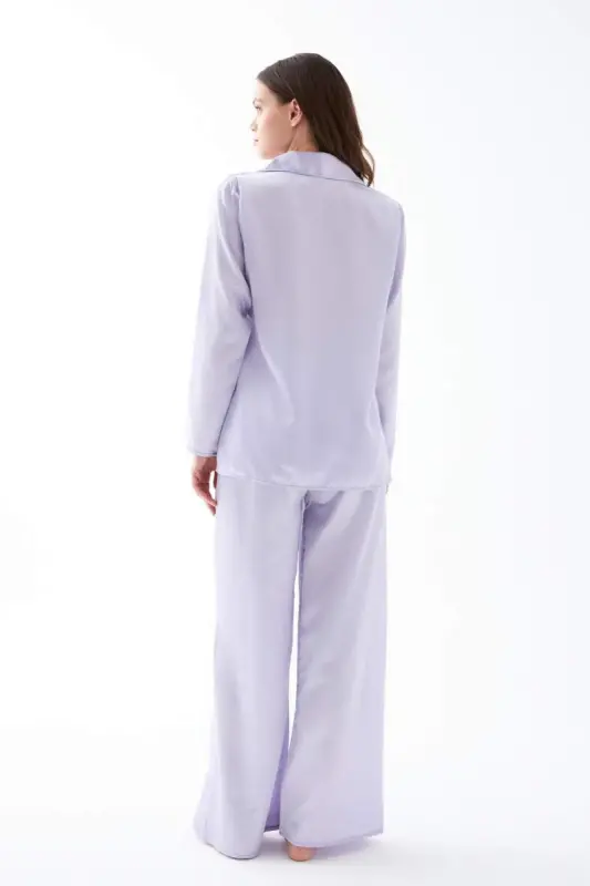 Akbeniz Women's Lilac Oversize Satin Pajama Set - 6