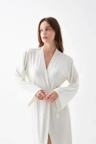 Akbeniz Women's Long Ecru Knitted Robe - 5