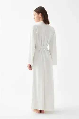 Akbeniz Women's Long Ecru Knitted Robe - 6