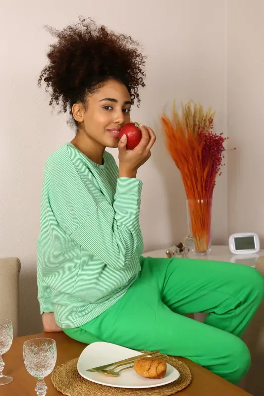 Akbeniz Women's Long Sleeve 3 Thread Knitted Pajama Set 4191 - 3