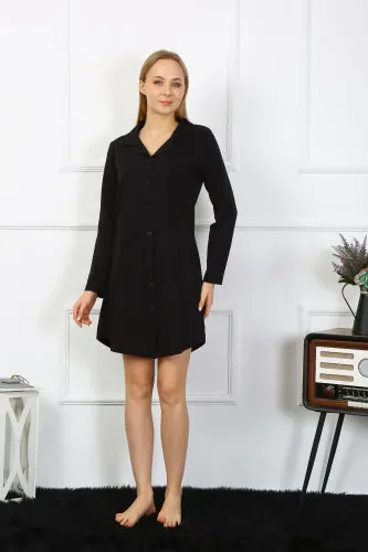 Akbeniz Women's Long Sleeve Buttoned Black Tunic Nightdress 13103 - Modazone (1)