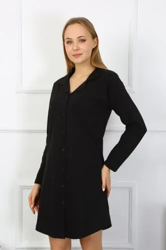 Akbeniz Women's Long Sleeve Buttoned Black Tunic Nightdress 13103 - 5