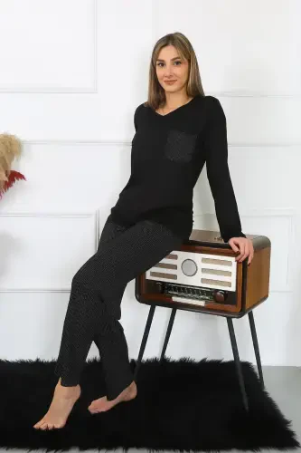 Akbeniz Women's Long Sleeve Knit Pajama Set 4193 - 1