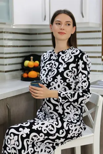 Akbeniz Women's Long Sleeve Knitted Nightgown Home Dress Black 25500 - 2