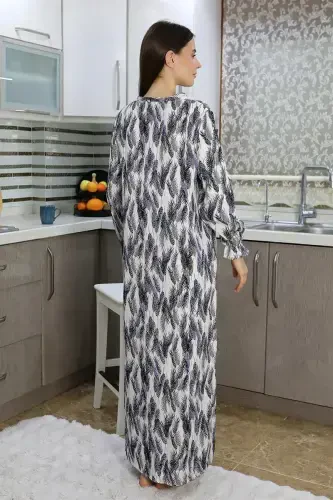 Akbeniz Women's Long Sleeve Knitted Nightgown Home Dress Blue 25500 - 3