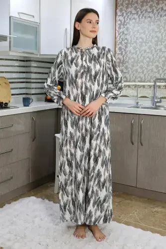 Akbeniz Women's Long Sleeve Knitted Nightgown Home Dress Ecru 25500 - 3