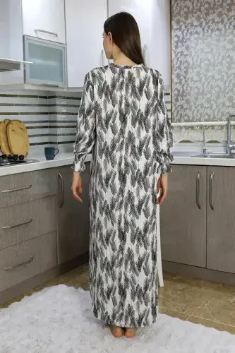 Akbeniz Women's Long Sleeve Knitted Nightgown Home Dress Ecru 25500 - 4