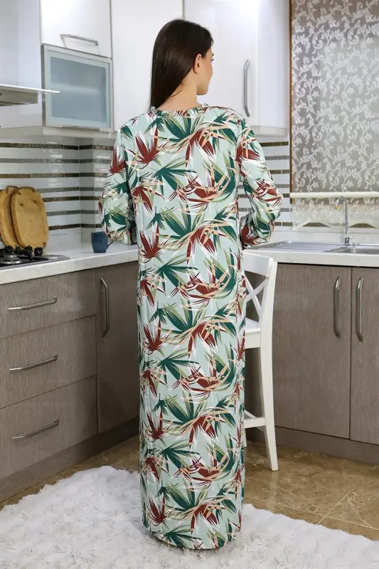 Akbeniz Women's Long Sleeve Knitted Nightgown Home Dress Green 25500 - 4