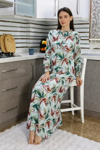 Akbeniz Women's Long Sleeve Knitted Nightgown Home Dress Green 25500 - 5