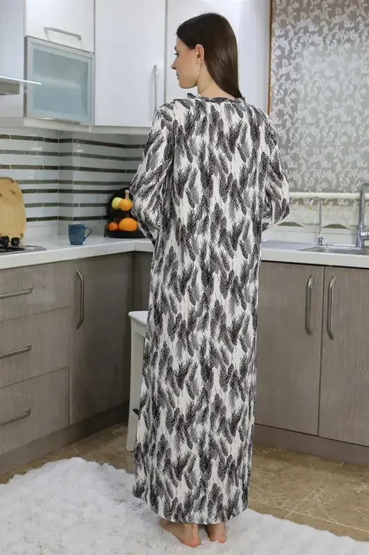 Akbeniz Women's Long Sleeve Knitted Nightgown Home Dress Purple 25500 - 3