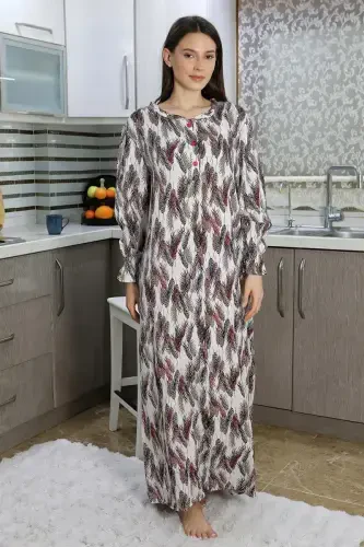 Akbeniz Women's Long Sleeve Knitted Nightgown Home Dress Red 25500 - Modazone (1)