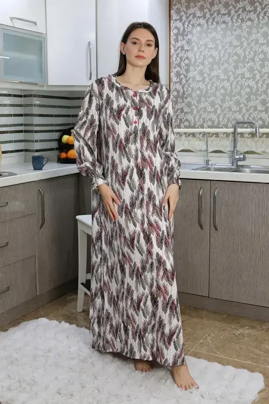 Akbeniz Women's Long Sleeve Knitted Nightgown Home Dress Red 25500 - 4