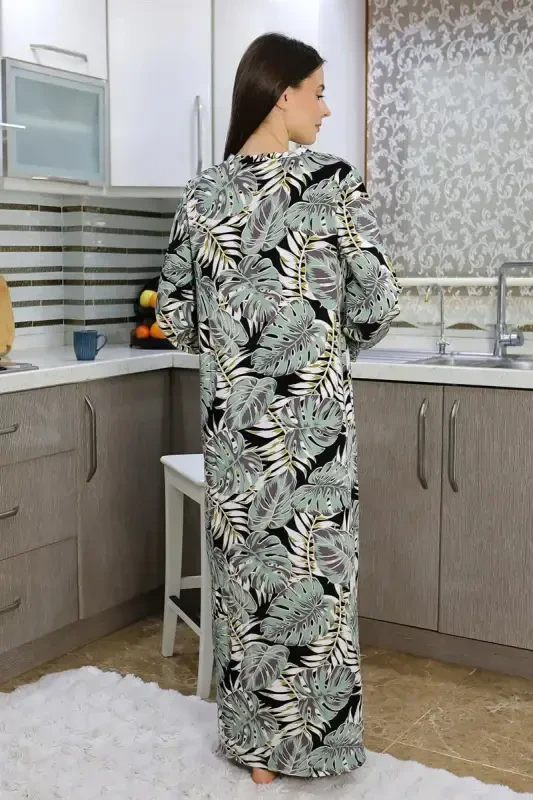 Akbeniz Women's Long Sleeve Knitted Nightgown Home Dress Sea Green 25500 - 4