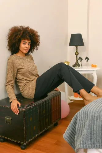 Akbeniz Women's Long Sleeve Knitted Pajama Set 4178 - 1