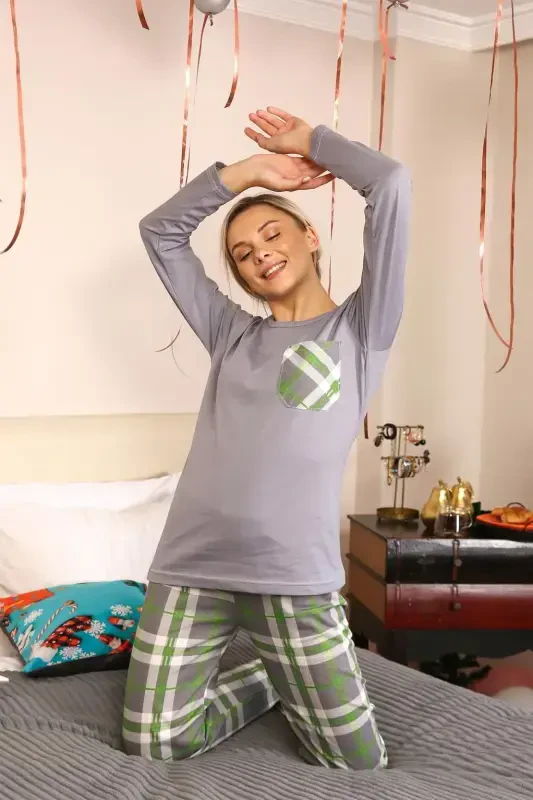 Akbeniz Women's Long Sleeve Knitted Pajamas Set 4199 - 7