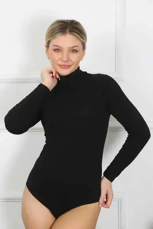 Akbeniz Women's Long Sleeve Turtleneck Snap Crotch Bodysuit 260 - 3