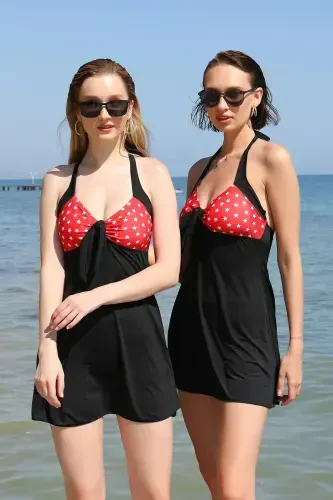 Akbeniz Women's Lycra Shorts with Bow Dress Swimsuit Red 37020 - 1