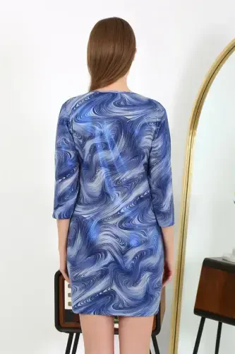 Akbeniz Women's Micro Fabric Mini Shiny Dress 7420 Blue - 3