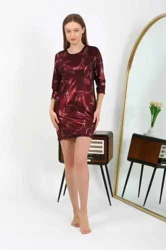Akbeniz Women's Micro Fabric Mini Shiny Dress 7420 Burgundy - AKBENIZ (1)