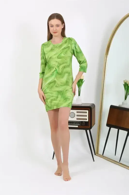 Akbeniz Women's Micro Fabric Mini Shiny Dress 7420 Green - 2