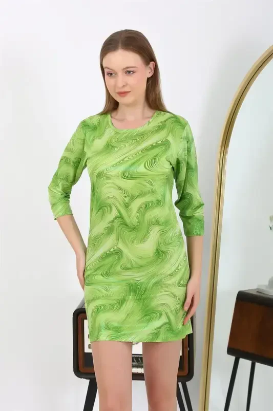 Akbeniz Women's Micro Fabric Mini Shiny Dress 7420 Green - 4