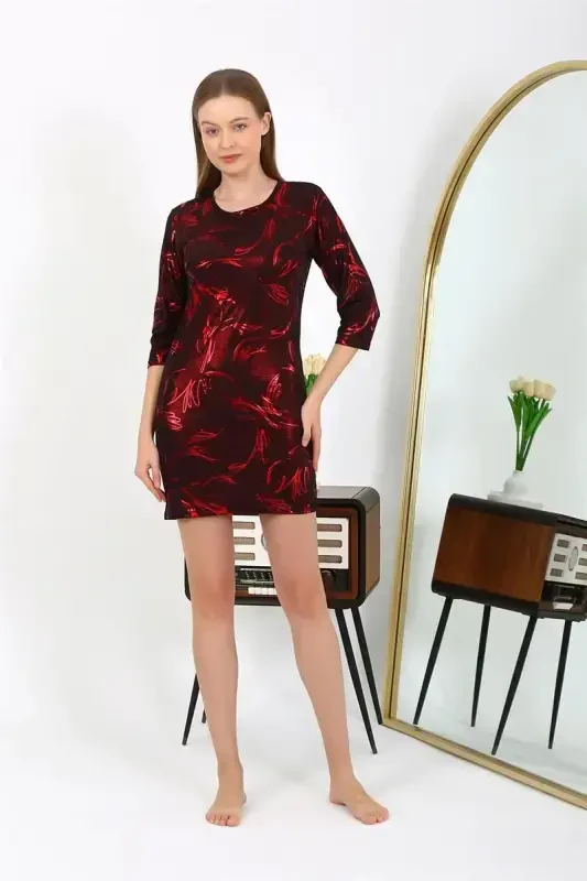 Akbeniz Women's Micro Fabric Mini Shiny Dress 7421 Red - 2