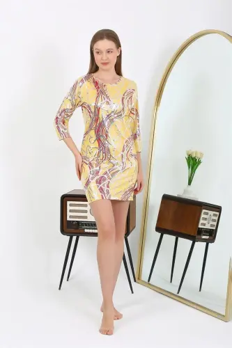 Akbeniz Women's Micro Fabric Mini Shiny Dress 7421 Yellow - 3