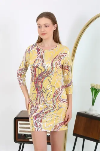 Akbeniz Women's Micro Fabric Mini Shiny Dress 7421 Yellow - 4