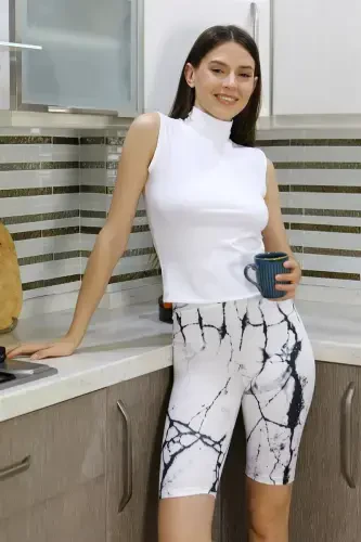 Akbeniz Women's Micro Patterned Knee-High Leggings White 5922 - AKBENIZ (1)