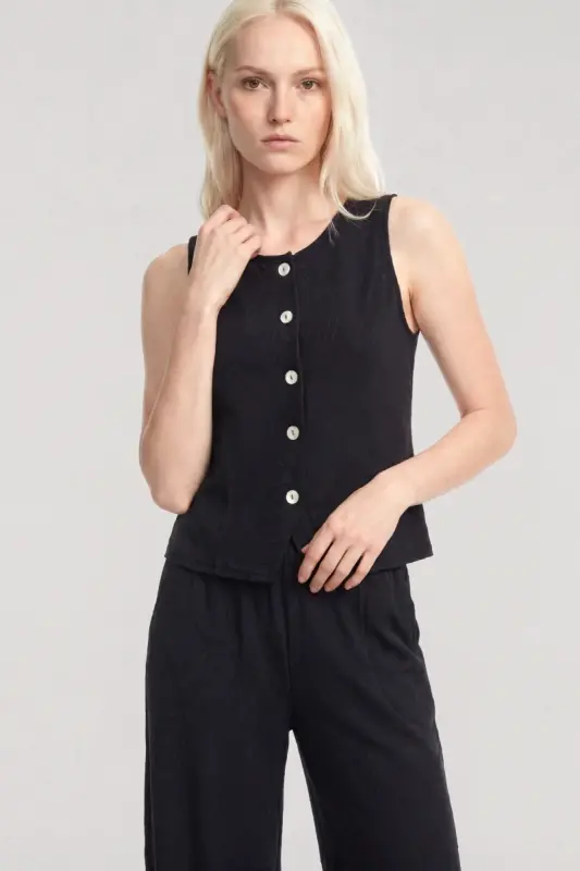 Akbeniz Women's Minimal Sleeveless Summer Set Black - 1