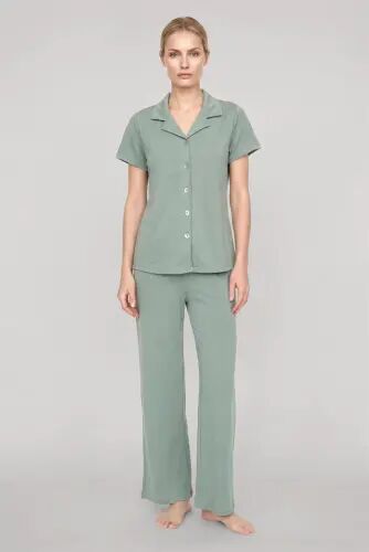 Akbeniz Women's Mint Green Classic Shirt Collar Pajama Set - 1