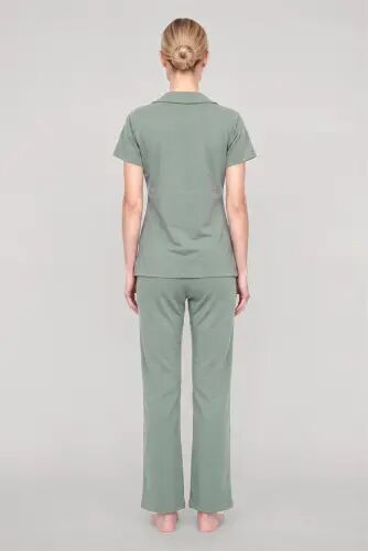 Akbeniz Women's Mint Green Classic Shirt Collar Pajama Set - 5