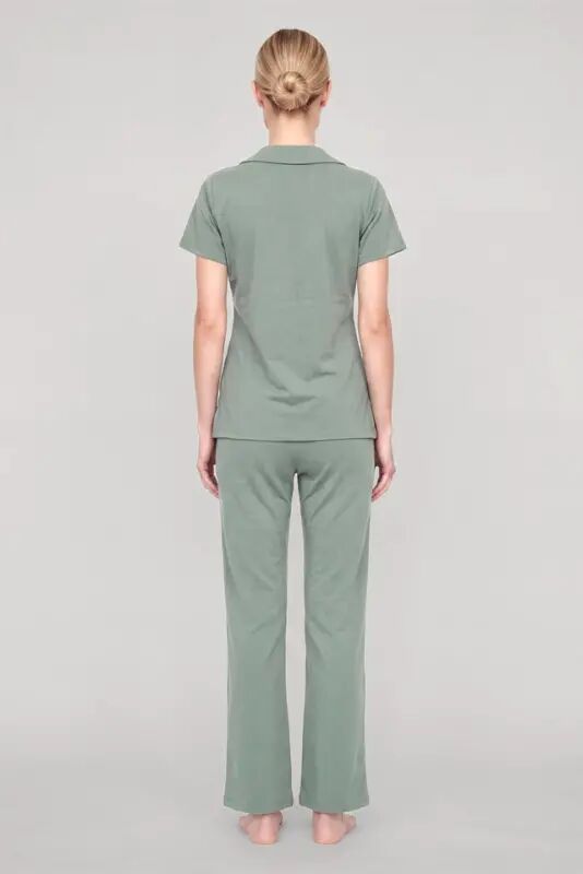 Akbeniz Women's Mint Green Classic Shirt Collar Pajama Set - 5