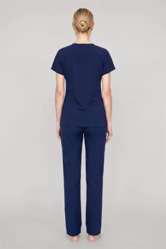 Akbeniz Women's Navy Blue Classic Collar Pajama Set - 5