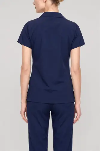 Akbeniz Women's Navy Blue Classic Shirt Collar Pajama Set - 4
