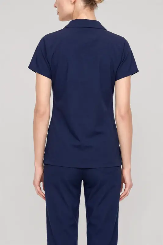 Akbeniz Women's Navy Blue Classic Shirt Collar Pajama Set - 4