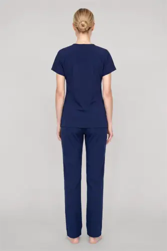 Akbeniz Women's Navy Blue Classic Shirt Collar Pajama Set - 5