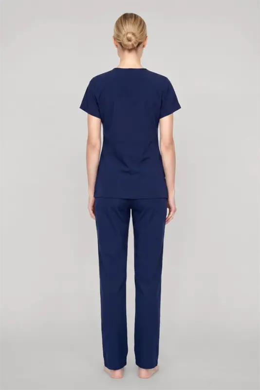 Akbeniz Women's Navy Blue Classic Shirt Collar Pajama Set - 5