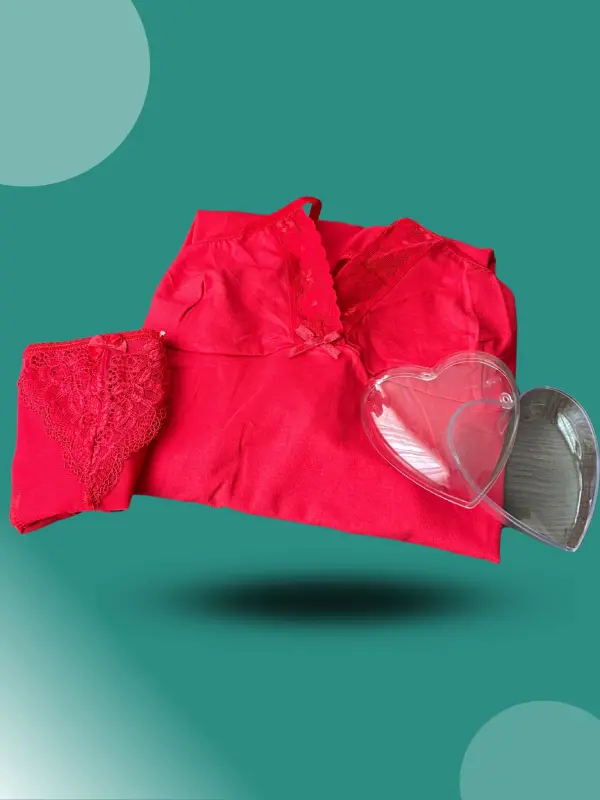 Akbeniz Women's New Year Special 2-Piece Heart Boxed Slip - Nightgown Gift Set 2025 - 2