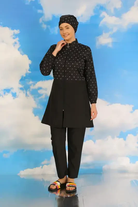 Akbeniz Women's Pants Patterned Full Coverage Burkini Swimsuit Black 31074 - 4